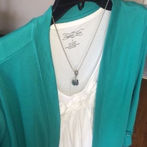 Aqua cardigan white tank top & a necklace bundle